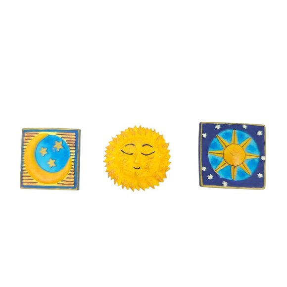 7 Button Covers Celestial Floral Dragonfly Butterfly Sun Moon Stars Blue Yellow - Picture 2 of 11